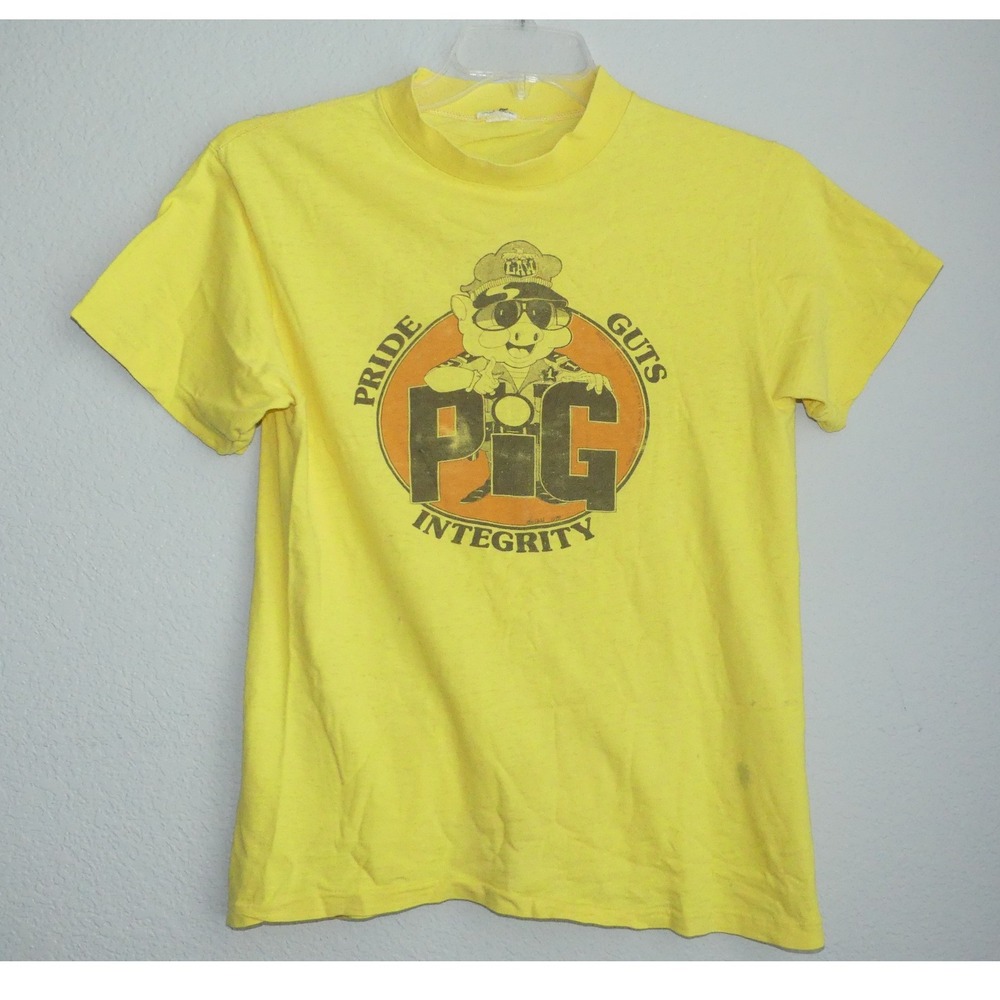 Vtg 1979 PIG Pride Integrity Guts Police Graphic T-Shirt L Single Stitch Grunge